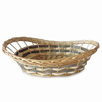 Cesto da confezionamento ovale in vimini grigio con manico incorporato 51X36XH12/17 