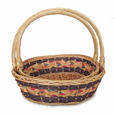 Cesto da confezionamento ovale con manico in vimini multicolor 50X42H15+46X36H14 in set di 2