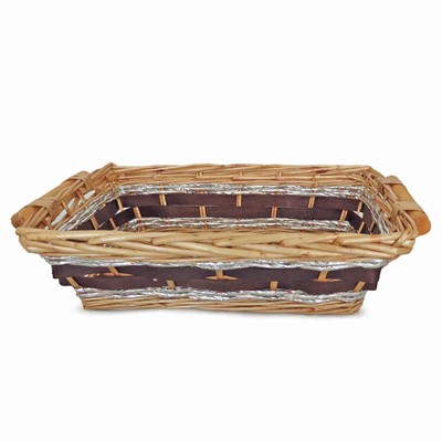 Cesto da confezionamento rettangolare in vimini marrone e argento 40/36X27X10 