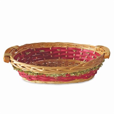 Cesto da confezionamento ovale in vimini rosso con ghirlanda decorativa oro 42/38X28X10