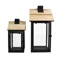 Lanterna in legno e metallo 18X18H45 in set di 2