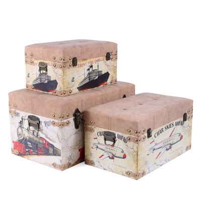 Baule in mdf ed ecopelle Treno 56X34H32 in set di 3