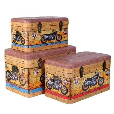 Baule in mdf ed ecopelle Motocicletta 59X35H36 in set di 3