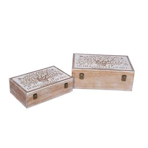 Bauletto in legno intagliato albero 45X30H16 in set di 2