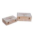 Bauletto in legno intagliato albero 45X30H16 in set di 2