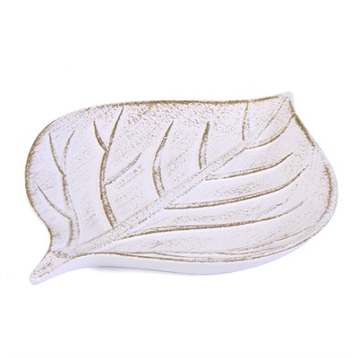 VASSOIO A FOGLIA IN MDF COLOR BIANCO ANTICATO CM 29,5X22H3,5 
