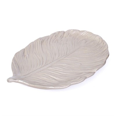 VASSOIO A FOGLIA MDF COLOR PLATINO ANTICATO 32X21H3 