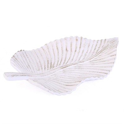 VASSOIO A FOGLIA IN MDF BIANCO ANTICATO CM 35X50h4,5 