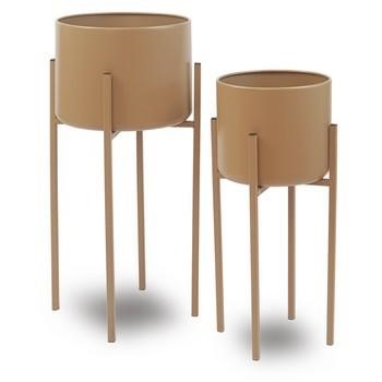 PORTA VASO RIALZATO S/2 FERRO BEIGE DIAM.28H65