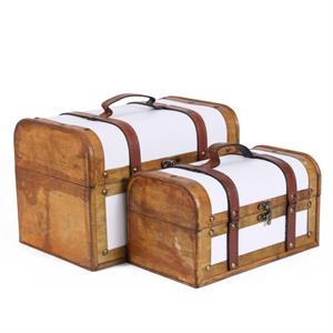 Bauletto in legno bianco e marrone con manico 30X20H20 in set di 2