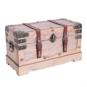 BAULETTO IN LEGNO MARRONE E PELLE 39X19H22 MADE IN CHINA