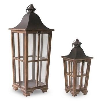LANTERNA S/2 LEGNO MARRONE CM.25X25H65/18X18H44