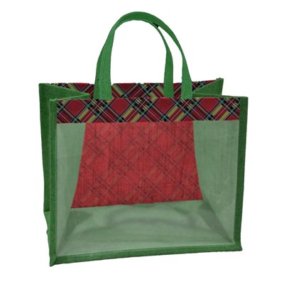BORSA JUTA FINESTRA VERDE SCOZZESE 30X20h27 MADE IN INDIA