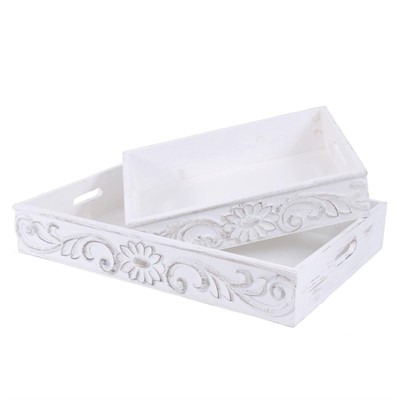 Vassoio in legno di abete sbiancato 50X35H8 in set di 2