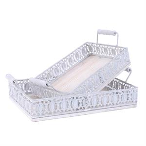 VASSOIO IN FERRO E LEGNO DI ABETE 39X23H11 S2 MADE IN  CHINA
