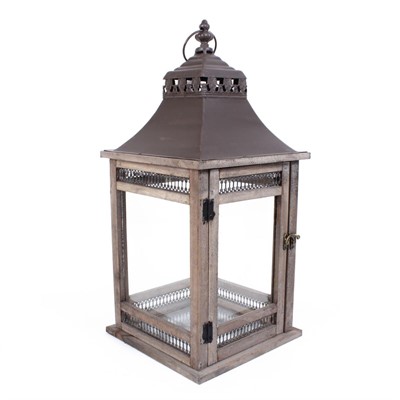 Lanterna in legno di abete e metallo grigio anticato 24X24H51