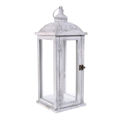 Lanterna in legno di abete e metallo bianco 19X19H58 