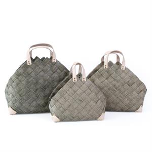 CESTO IN FIBRA DI CELLULOSA GRIGIO CON MANICO ECOPELLE CM 46X26H36/45 SET 3 PEZZI