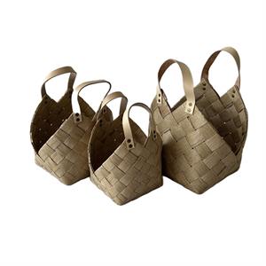 CESTO IN FIBRA DI CELLULOSA NATURALE CON MANICO ECOPELLE CM 25X20H23/31 SET 3 PEZZI