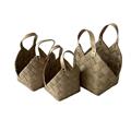 CESTO IN FIBRA DI CELLULOSA NATURALE CON MANICO ECOPELLE CM 25X20H23/31 SET 3 PEZZI