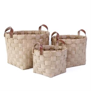 CESTO IN FIBRA DI CELLULOSA ROTONDO NATURALE CON MANICO CM 37X28H35 SET DI 3 PEZZI