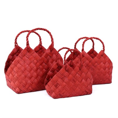 CESTO IN FIBRA DI CELLULOSA ROSSO CON MANICO CM 45X26H31/42 SET 3 PEZZI