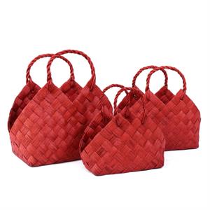 CESTO IN FIBRA DI CELLULOSA ROSSO CON MANICO CM 45X26H31/42 SET 3 PEZZI