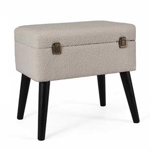 Sgabello valigia in tessuto bouclé beige ed MDF 50X35H45 