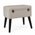Sgabello valigia in tessuto bouclé beige ed MDF 50X35H45 