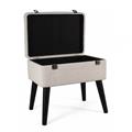 Sgabello valigia in tessuto bouclé beige ed MDF 50X35H45 