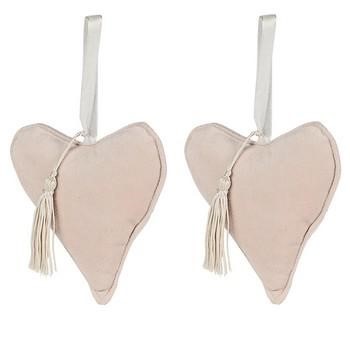 DECORAZIONE CUORE BEIGE VELLUTO SET DUE PEZZI CM.12X3H13/24