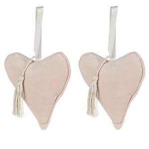 DECORAZIONE CUORE BEIGE VELLUTO SET DUE PEZZI CM.12X3H13/24