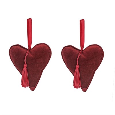 DECORAZIONE CUORE BORDEAUX VELLUTO SET DUE PEZZI CM.12X3H13/24