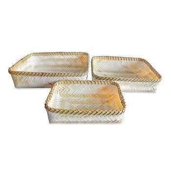 CESTO BAMBOO SBIANCATO SET DI TRE CM.40X31H10/35X27H8/30X21H8 