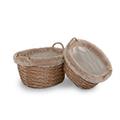  CESTO VIMINI OVALE BORDO FINTA PELLICCIA SET 2 PZ CM.54X44XH31/44X36XH26 
