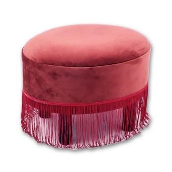 POUF OVALE BORDEAUX CON FRANGE 41X31H30.5