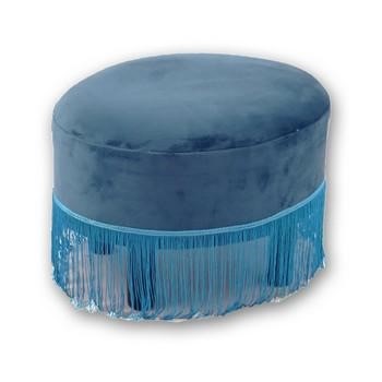 POUF OVALE BLU CON FRANGE CM 41X31X30,5H