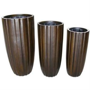VASO SET 3 PEZZI VETRORESINA MARRONE ONDULATO TONDO DIAM.50H102 