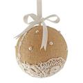 DECORAZIONE PALLA BEIGE JUTA, PIZZO E PERLE DIAMETRO CM 13
