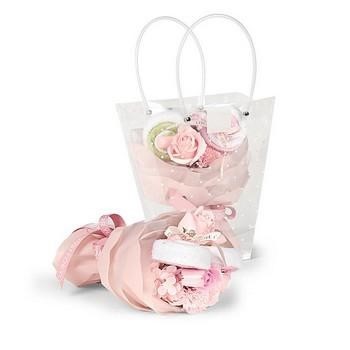 COMPOSIZIONE FLOREALE ROSA CON BORSA PVC 24X16XH25