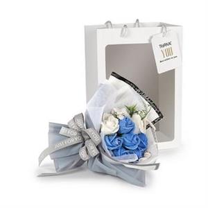 COMPOSIZIONE FLOREALE BLU BORSA CART.22X14XH34