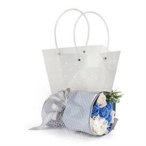 COMPOSIZIONE FLOREALE BLU CON BORSA PVC DIAM.18H25