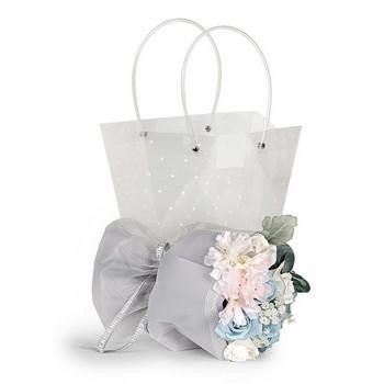 COMPOSIZIONE FLOREALE AZZURRA CON BORSA