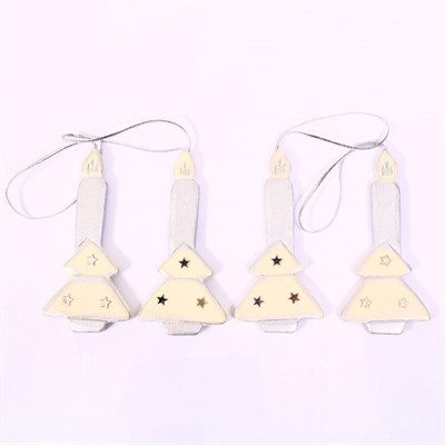 DECORAZIONE CANDELA IN LEGNO CON ALBERO SET 4 PEZZI CM.3.5H7.5