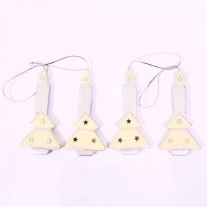 DECORAZIONE CANDELA IN LEGNO CON ALBERO SET 4 PEZZI CM.3.5H7.5