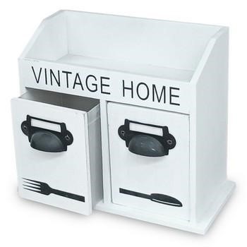 PORTA POSATE LEGNO BIANCO VINTAGE CM.21X10H17,5