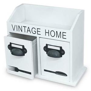 PORTA POSATE LEGNO BIANCO VINTAGE CM.21X10H17,5