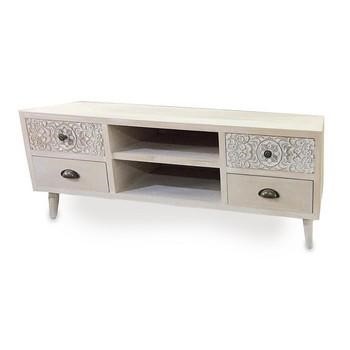 MOBILE BASSO PORTA TV NATURALE 4 CASSETTI DECORATO cm 118x38x47h