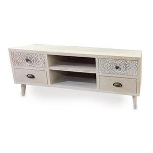 MOBILE BASSO PORTA TV NATURALE 4 CASSETTI DECORATO cm 118x38x47h