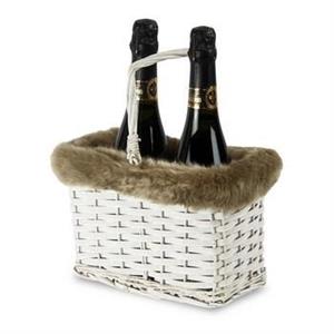 PORTA BOTTIGLIE 2 POSTI BORDO FINTA PELLICCIA cm 25x13x17h